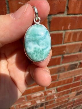 Sterling Silver Green Larimar Oval Pendant - Women Jewelry